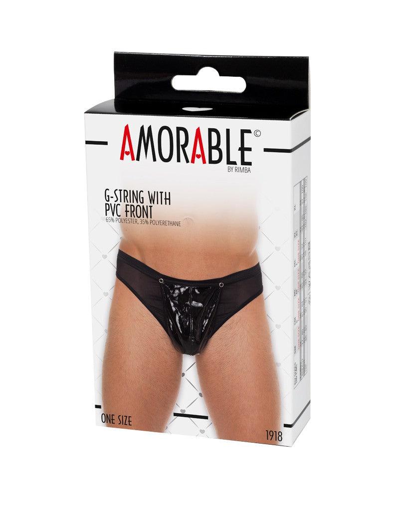 Amorable by Rimba - Erotische String - Doorzichtige Lak Slip voor Mannen - Zwart - One Size-Erotiekvoordeel.nl