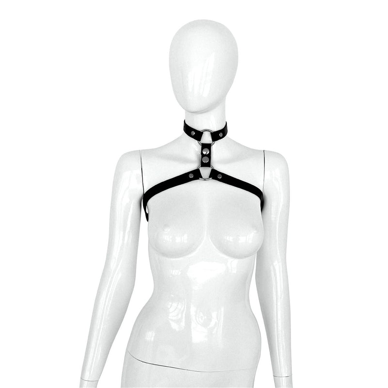 Kiotos Deluxe - Collar - Luxuriöses schwarzes Lederhalsband mit Brustriemen - für Frauen - verstellbar