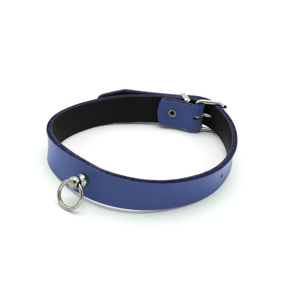Kiotos Leather - Collar met Kleine O-ring - Leder - Blauw-Erotiekvoordeel.nl