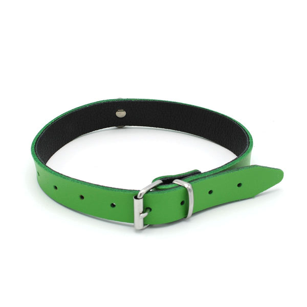 Kiotos Leather - Collar met Kleine O-ring - Leder - Groen-Erotiekvoordeel.nl