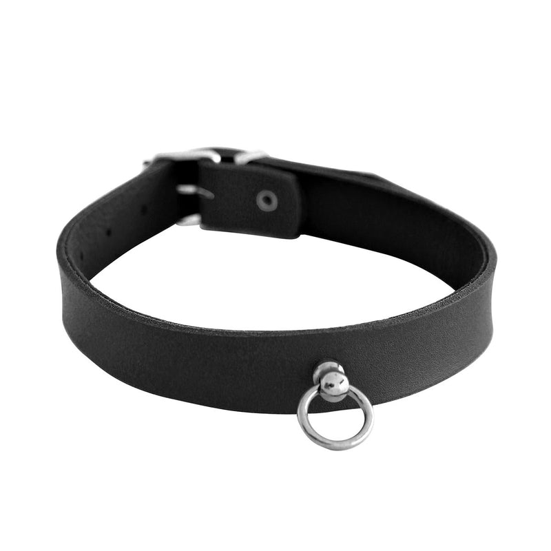 Kiotos Leather - Collar met Kleine O-ring - Leder - Zwart-Erotiekvoordeel.nl
