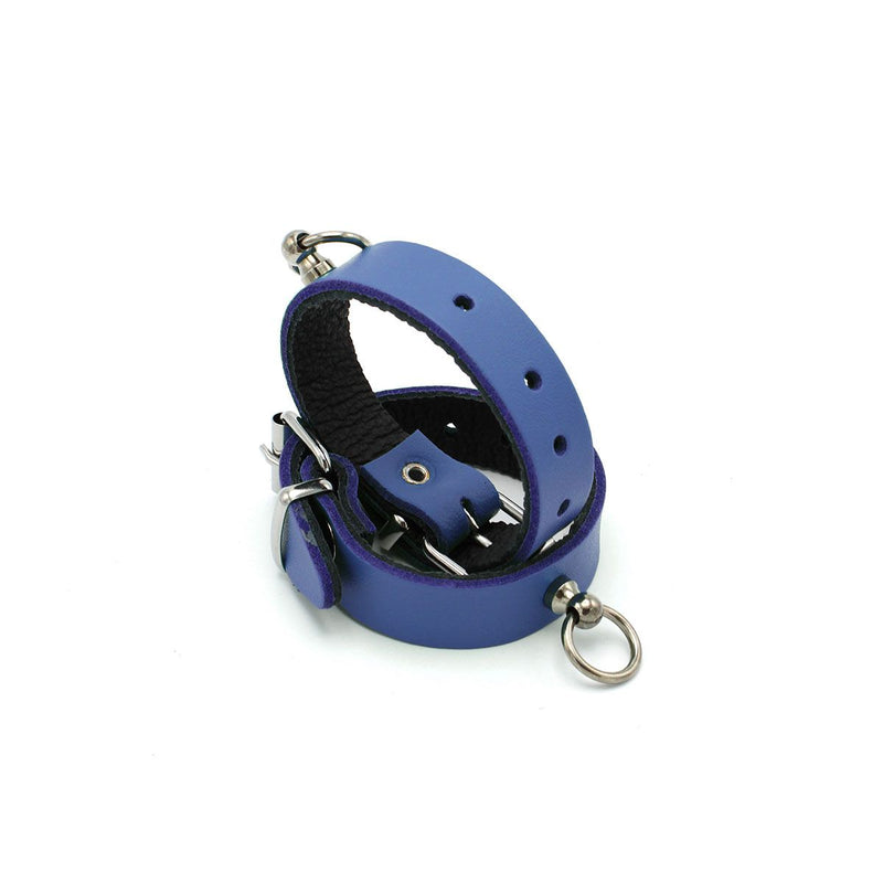 Kiotos Leather - Polsboeien Leder met Kleine O-ring - Blauw-Erotiekvoordeel.nl