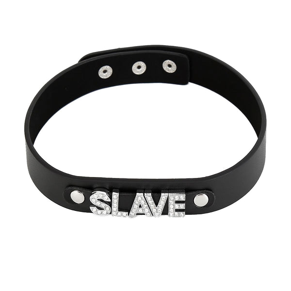 Kiotos - Luxe PU Leren Collar Met naamplaatje SLAVE-Erotiekvoordeel.nl